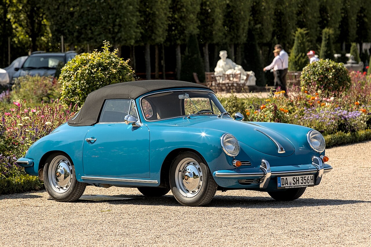 356 B Roadster, blue with a dark fabric roof