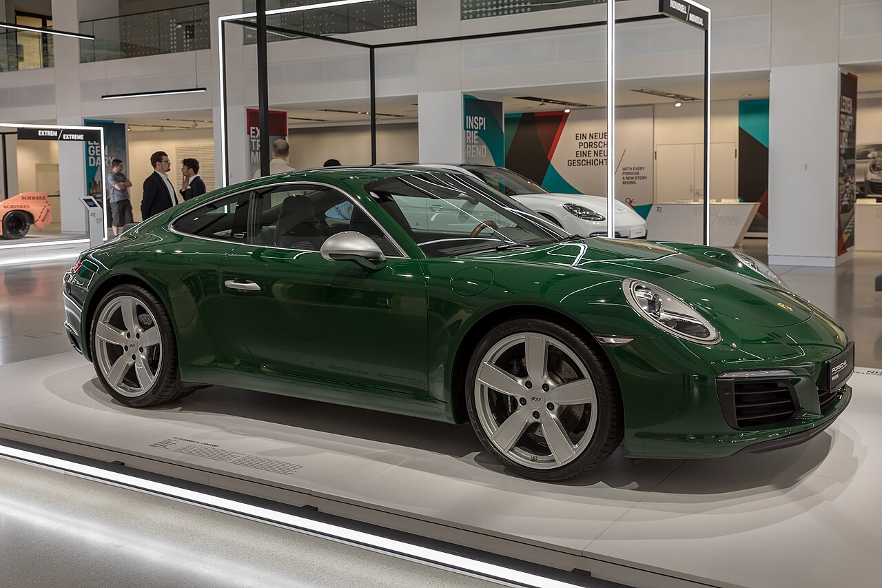 Porsche 911 coupe photographed at a Porsche anniversary display